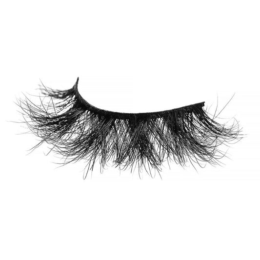 On a white background, beautiful black eye lashes called Tiara Mink Volume Lashes in a round shape. 20mm length. Material : Mink. Bold, Fluttery, Full-Body Effect.